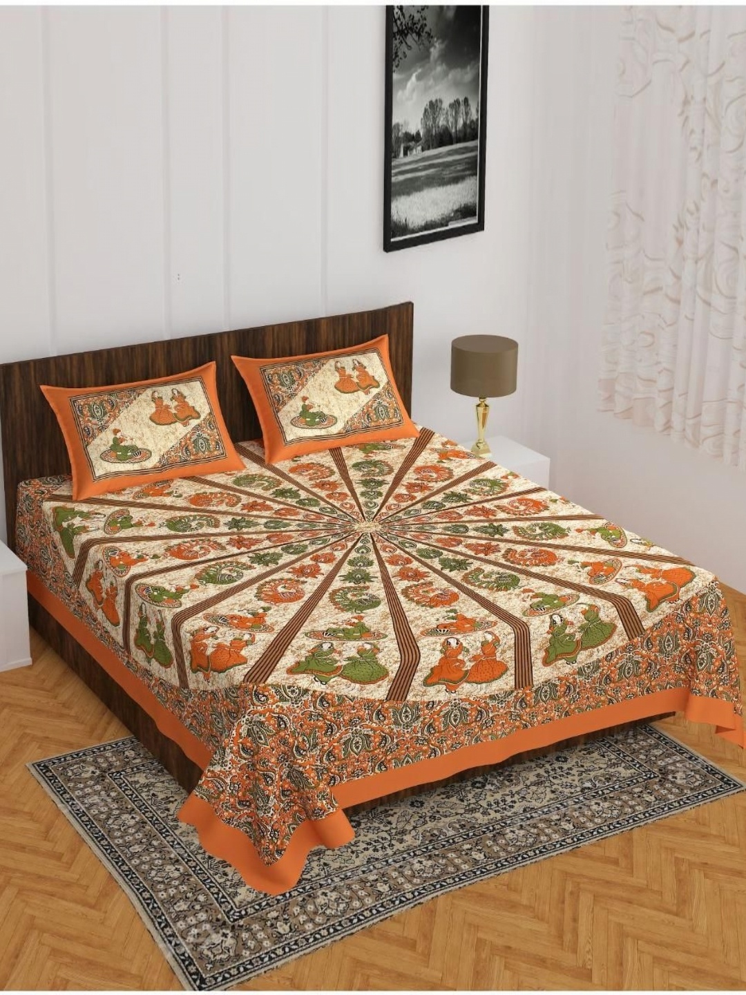 

Aura Brown & Cream-Coloured Ethnic Motifs 144 TC Queen Bedsheet with 2 Pillow Covers