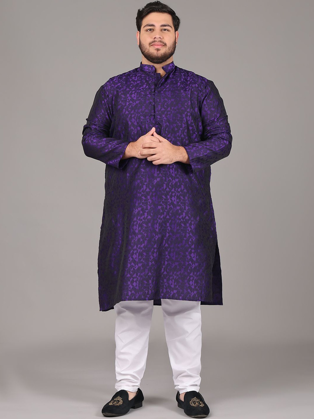 

SOJANYA PLUS Size Geometric Woven Design Mandarin Collar Straight Kurta, Purple