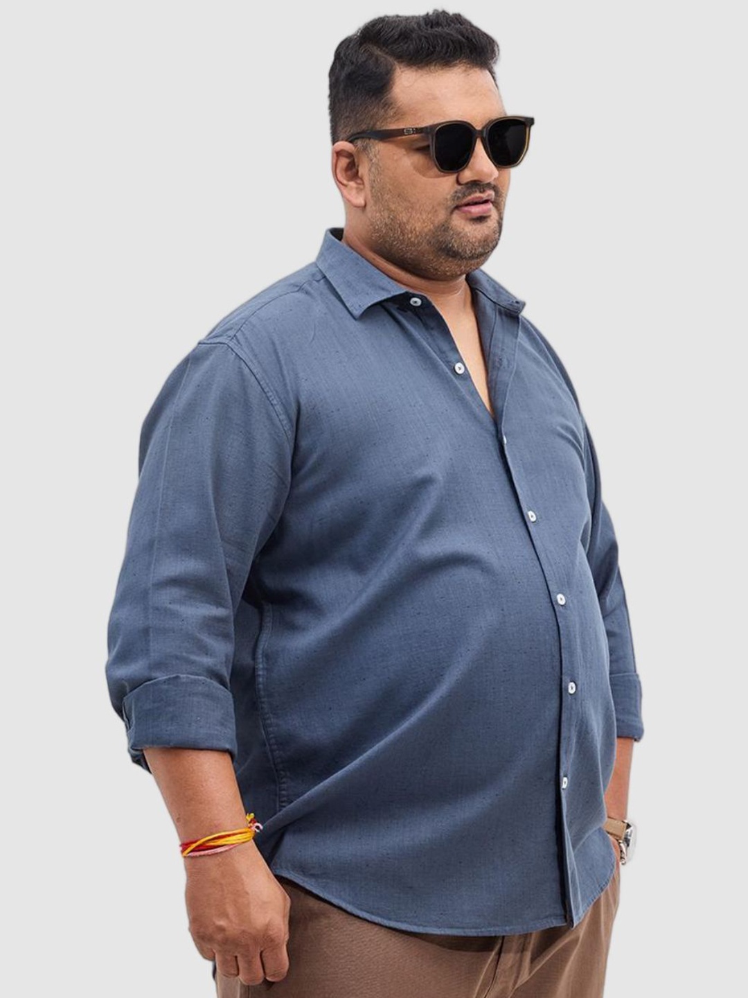 

Snitch Men Plus Size Classic Fit Spread Collar Solid Cotton Casual Shirt, Blue