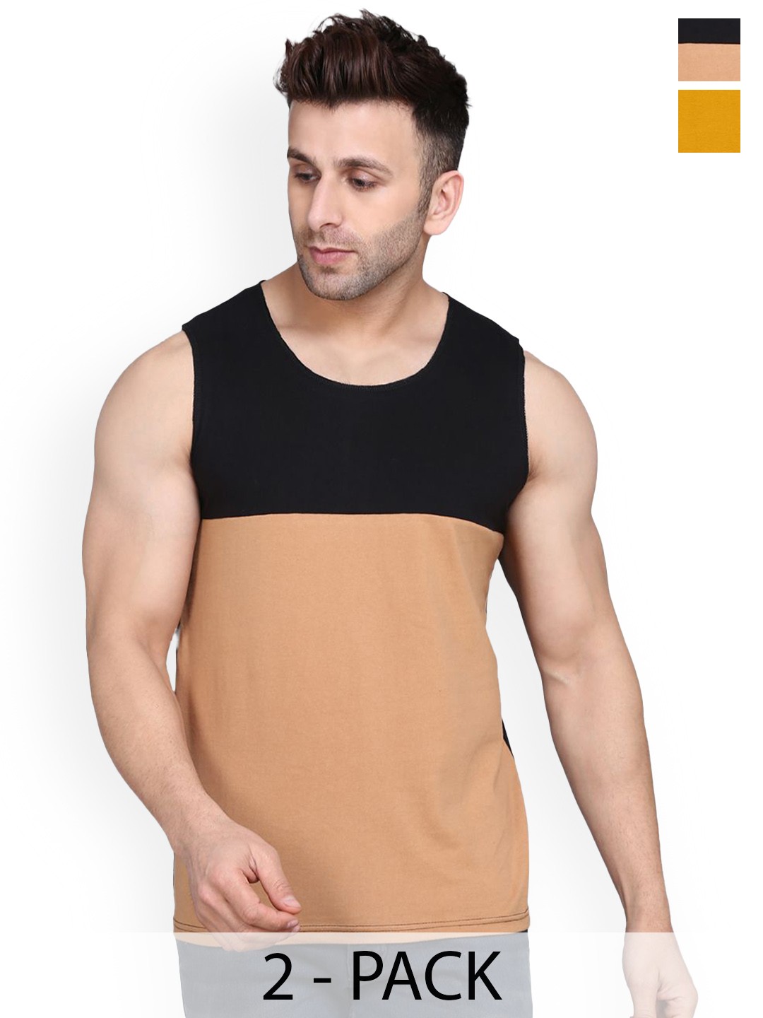 

Woostro Pack of 2 Assorted Cotton Innervest, Black
