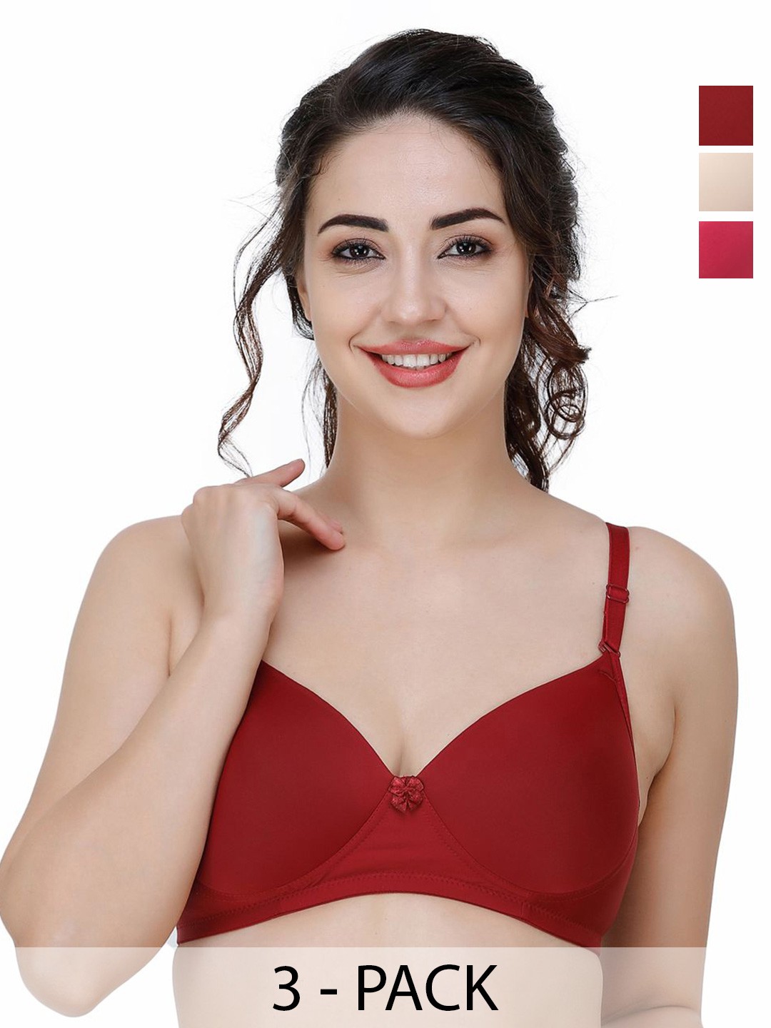 

College Girl Women Pack Of 3 Full Coverage Lightly Padded T-shirt Bra, Maroon