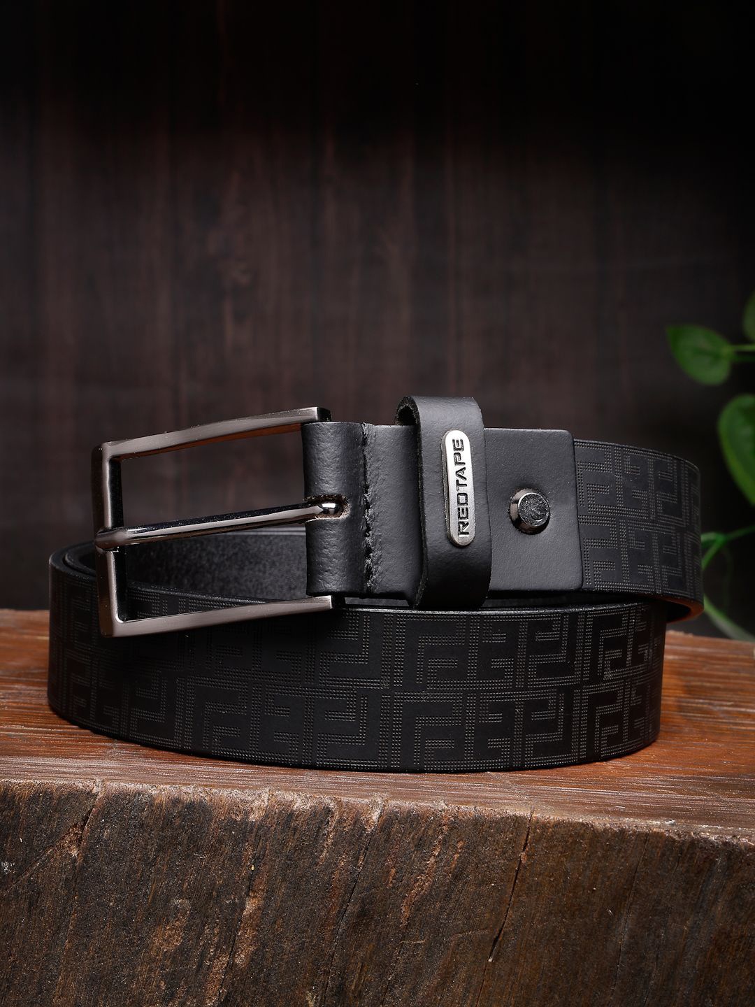 

Red Tape Men Textured Leather Belt, Black