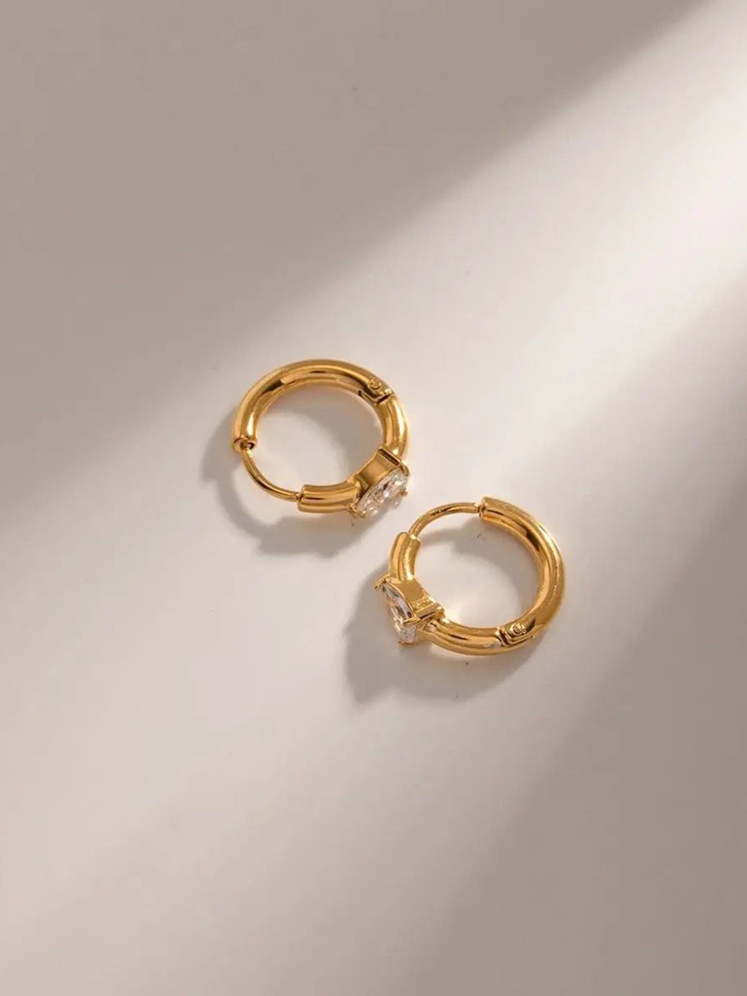 

Inaya Demi Fine18k Gold-Toned Stainless Steel Cubic Zirconia Stone Studded Hoops Earrings