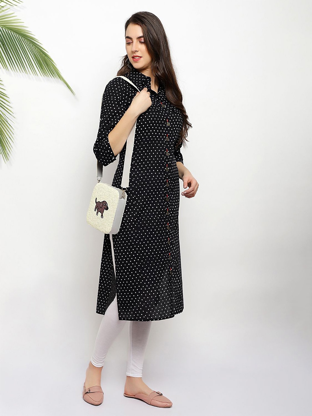 

PALASH Women Polka Dot Printed Pure Cotton Straight Kurta, Black