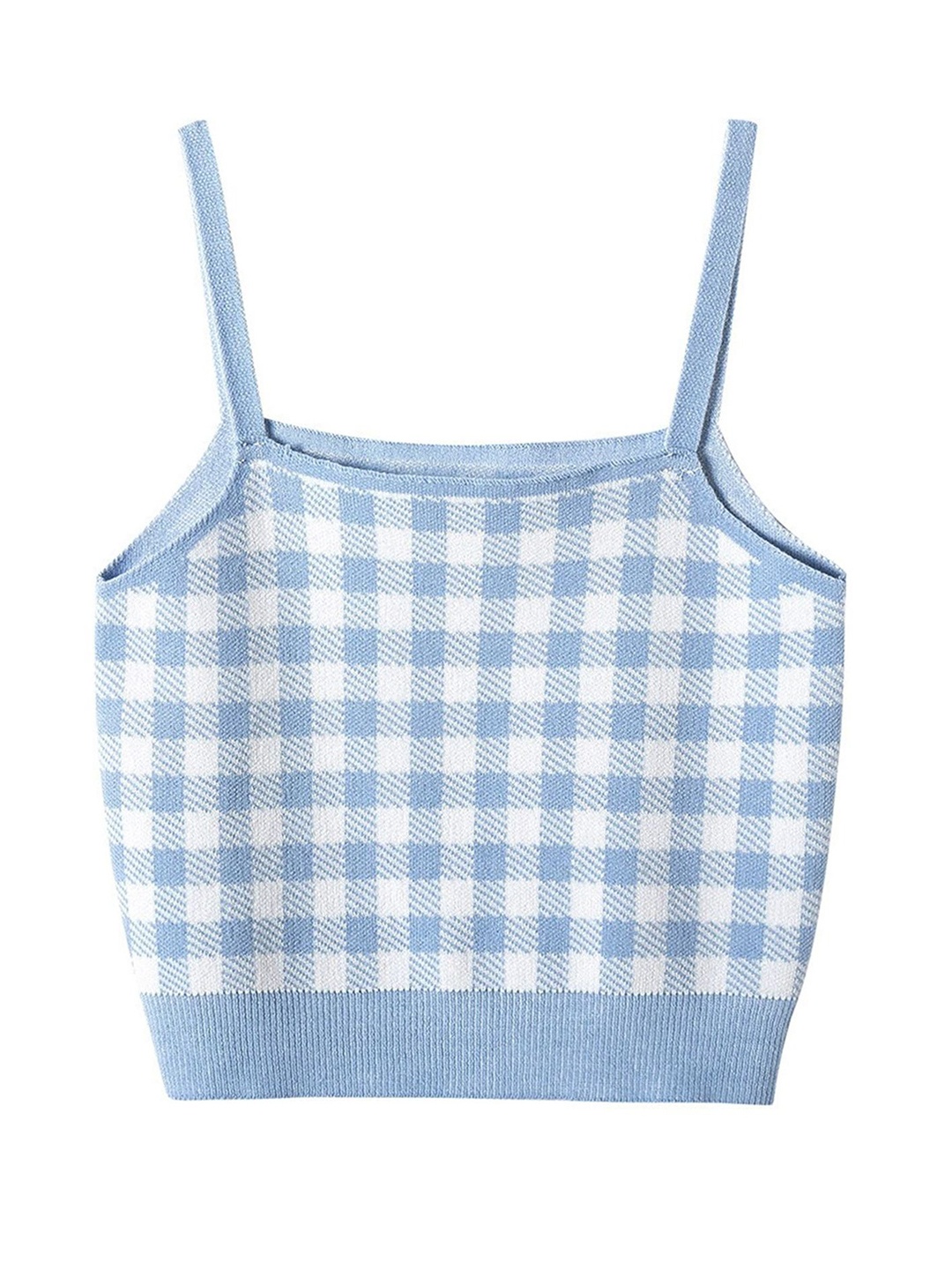 

LULU & SKY Checked Crop Top, Blue
