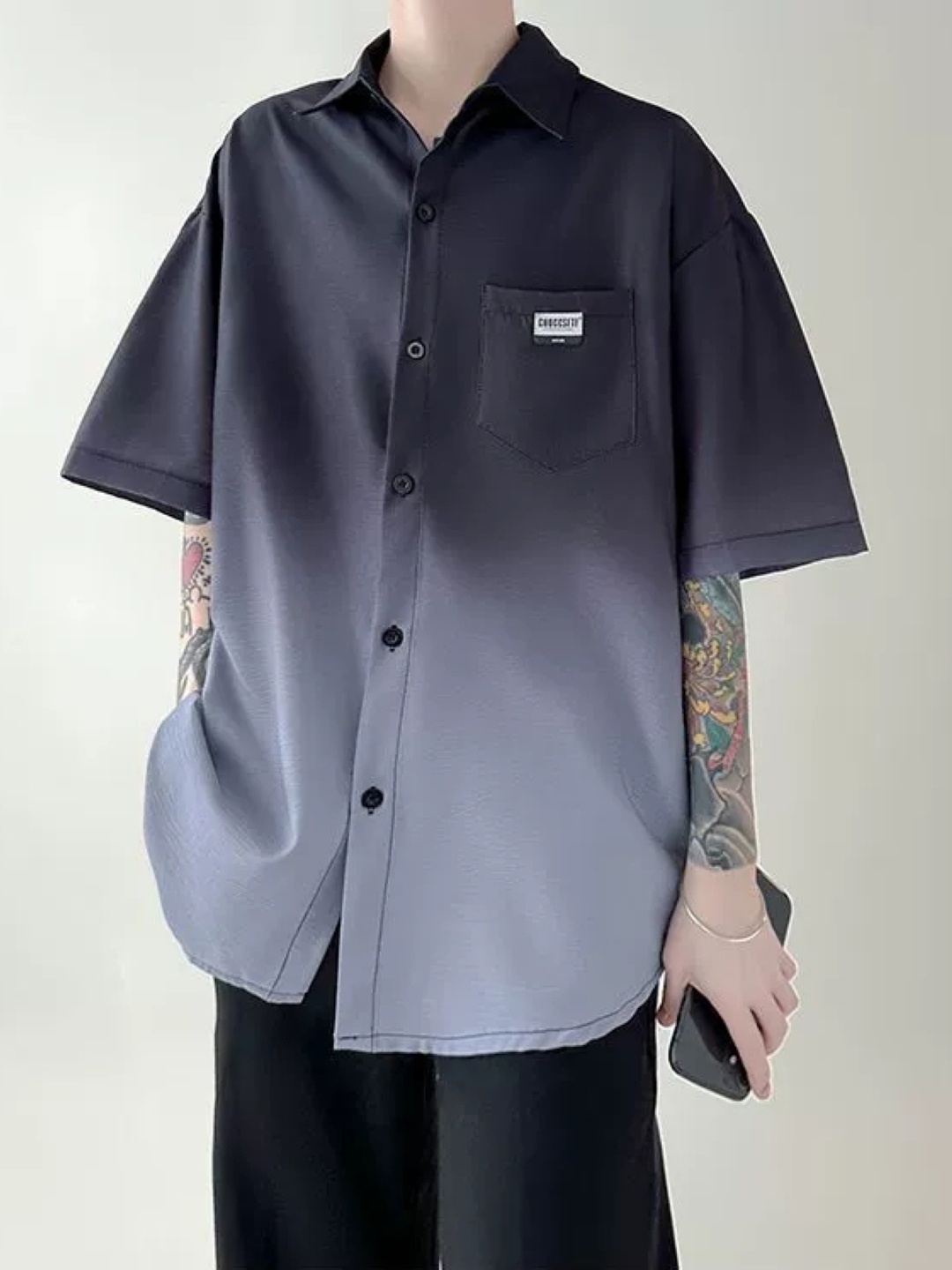 

StyleCast Men Standard Oversized Fit Spread Collar Dyed Casual Shirt, Black