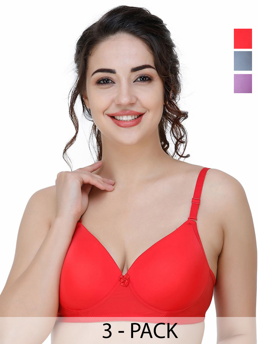 

College Girl Women Pack of 3 Full Coverage Lightly Padded T-shirt Bra, Red
