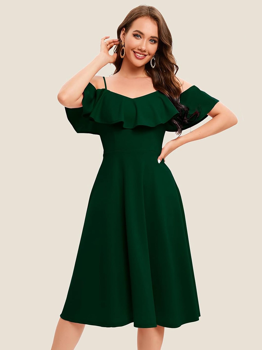 

C4D Cold-Shoulder Fit & Flare Maxi Dress, Green