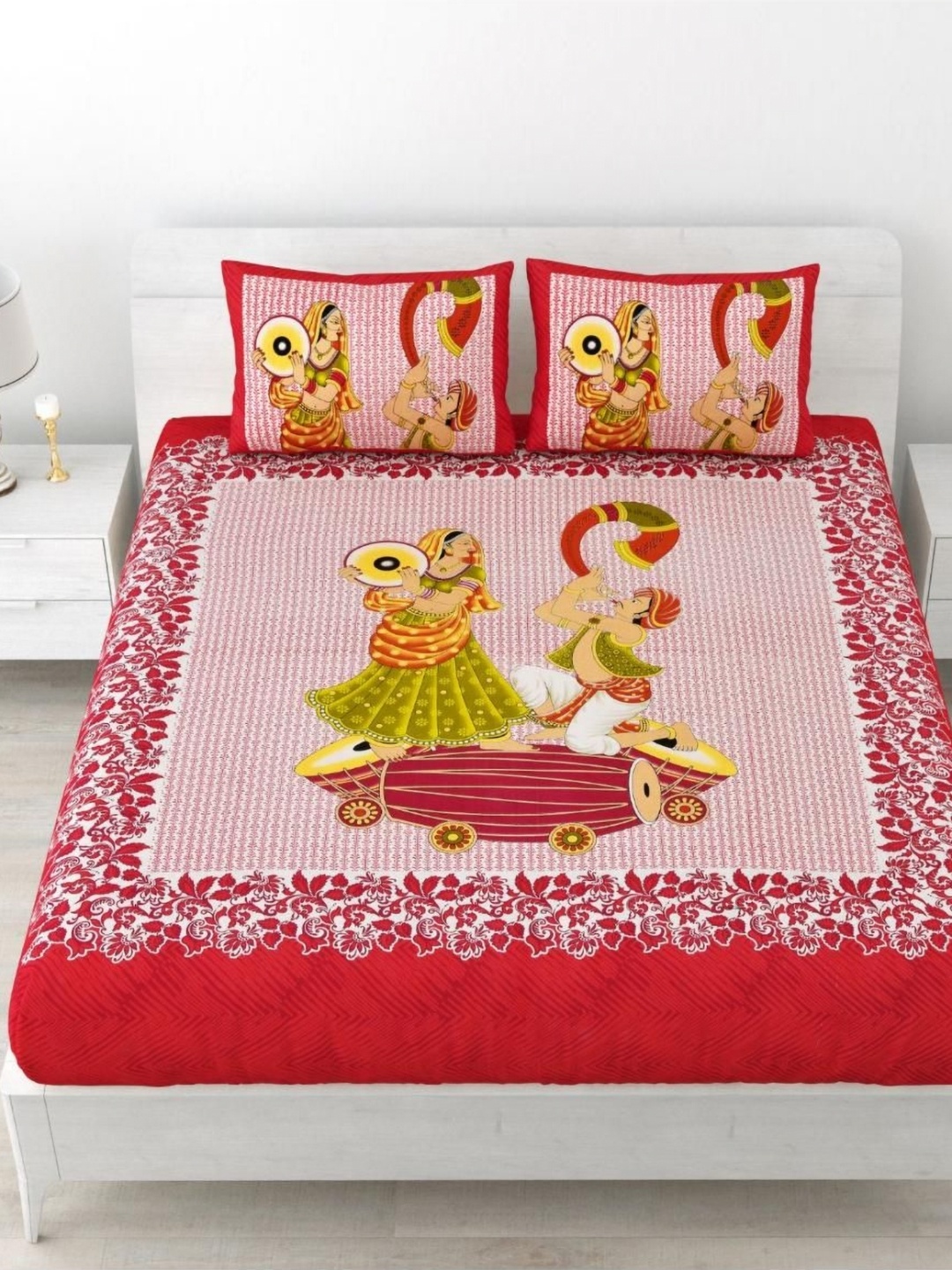 

Aura Maroon & White Ethnic Motifs 144 TC Queen Bedsheet with 2 Pillow Covers