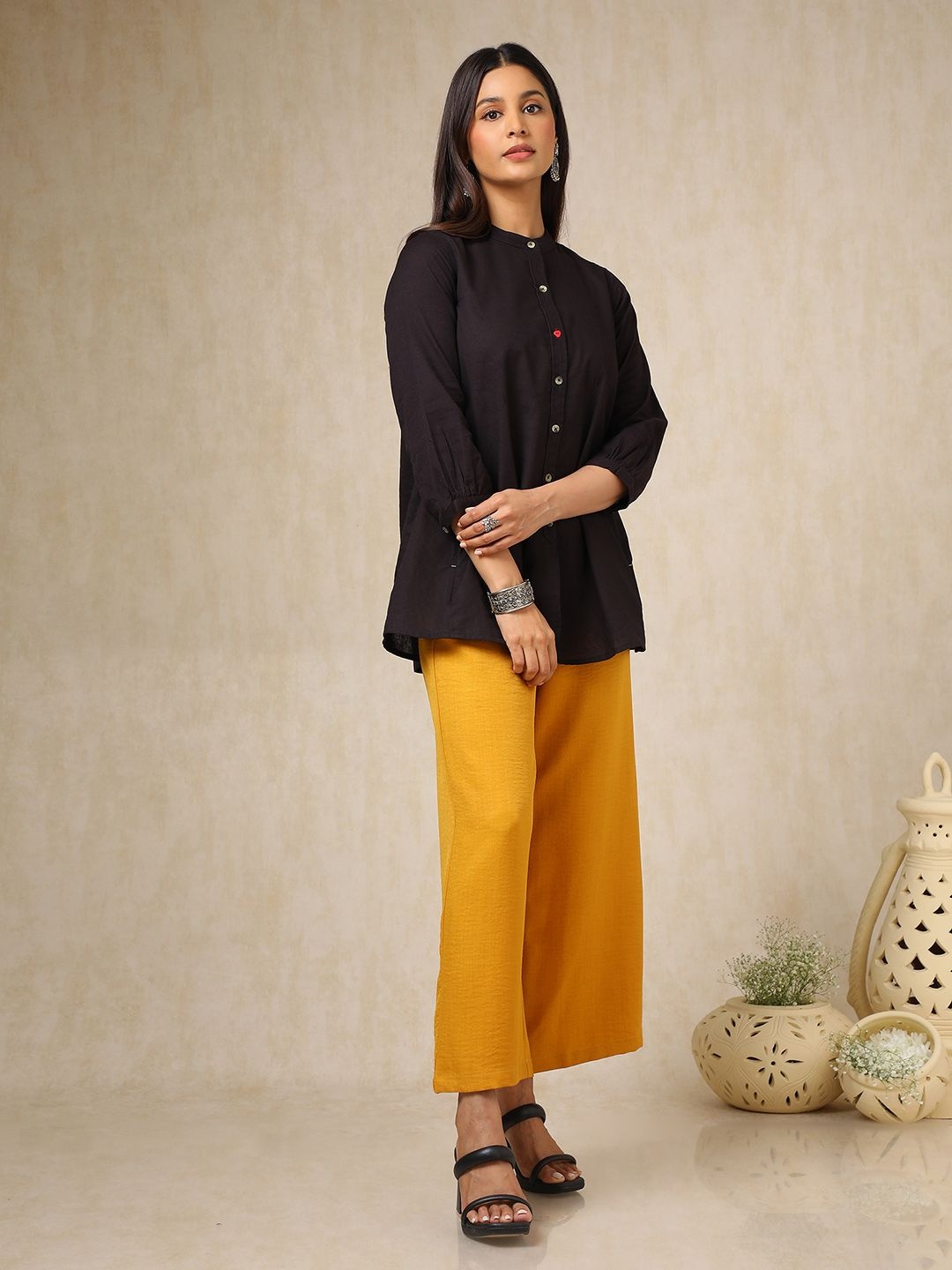 

Soch Women Solid Cropped Palazzos, Mustard