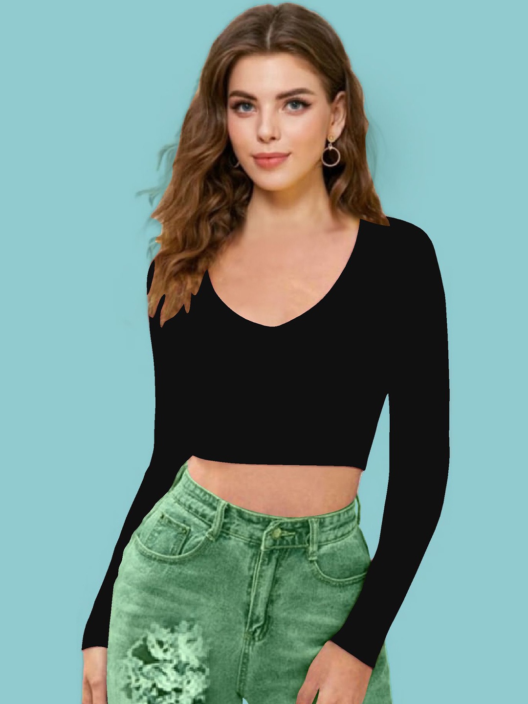 

Dream Beauty Fashion Women V-Neck Crop Top, Black