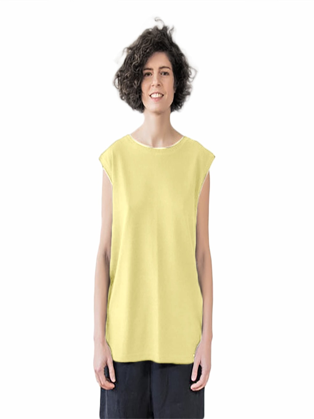 

NOTWILD Women Solid Round Neck Cotton T-shirt, Yellow