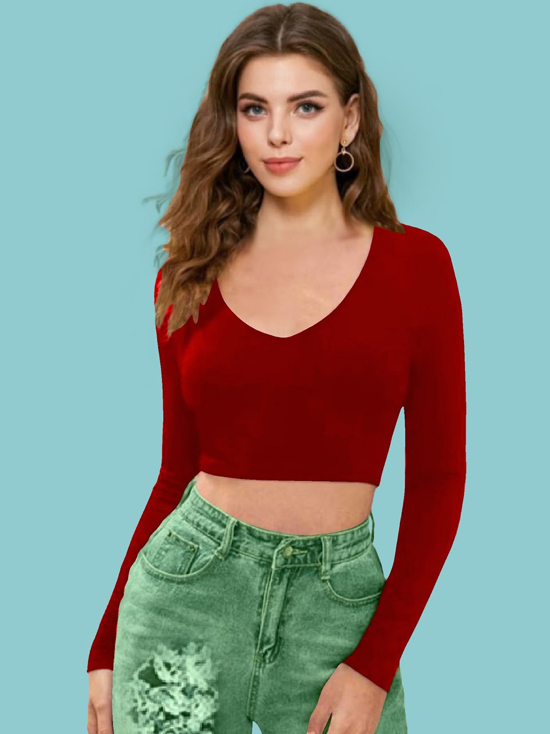 

Dream Beauty Fashion Women V-Neck Crop Top, Red