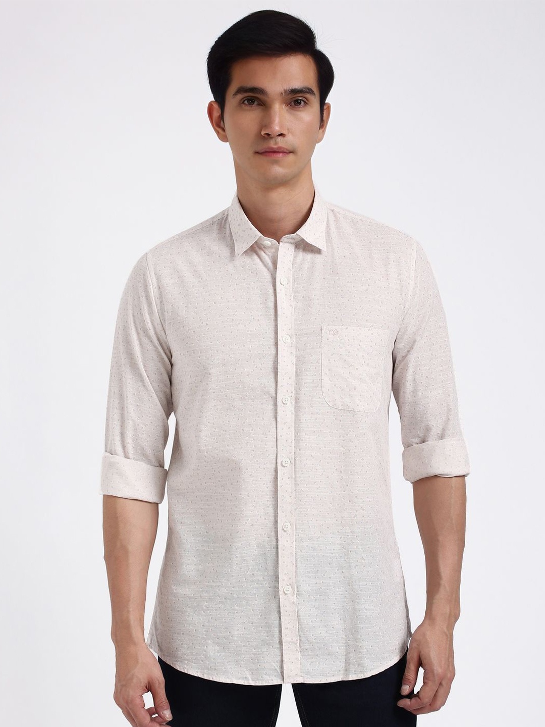 

Peter England Casuals Men Slim Fit Spread Collar Floral Printed Cotton Shirt, Beige