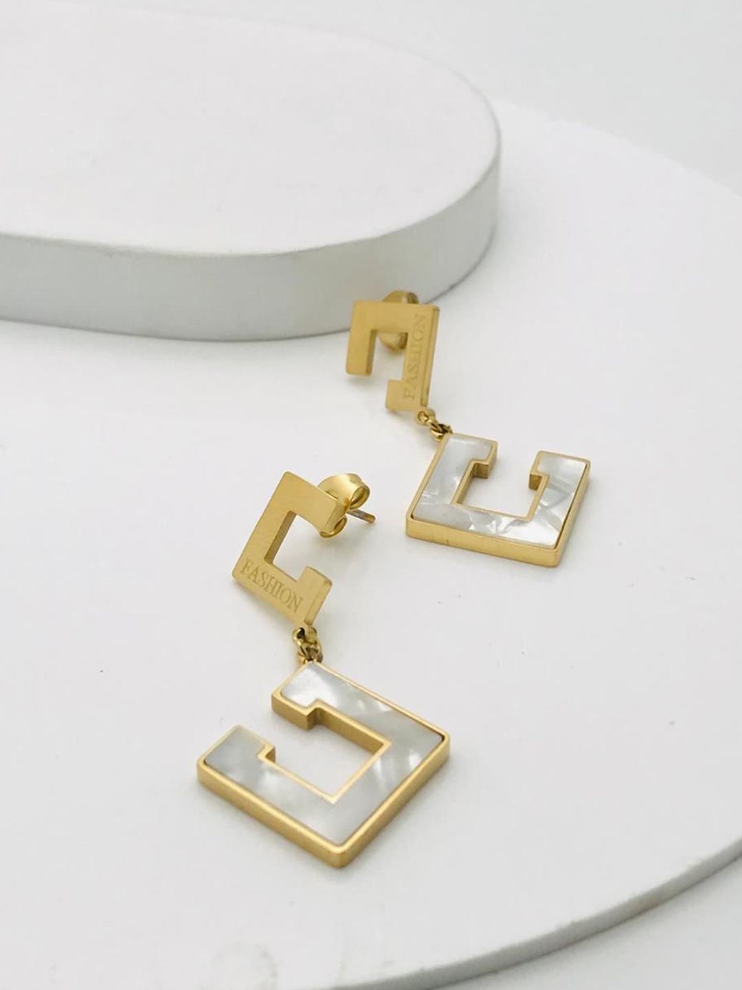 

ANJNI CREATION Gold-Plated Contemporary Shaped Drop Earrings