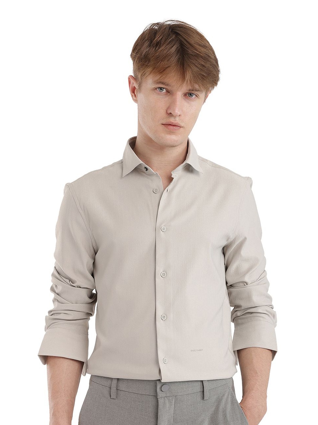 

RARE RABBIT Men Comfort Fit Spread Collar Solid Formal Shirt, Grey