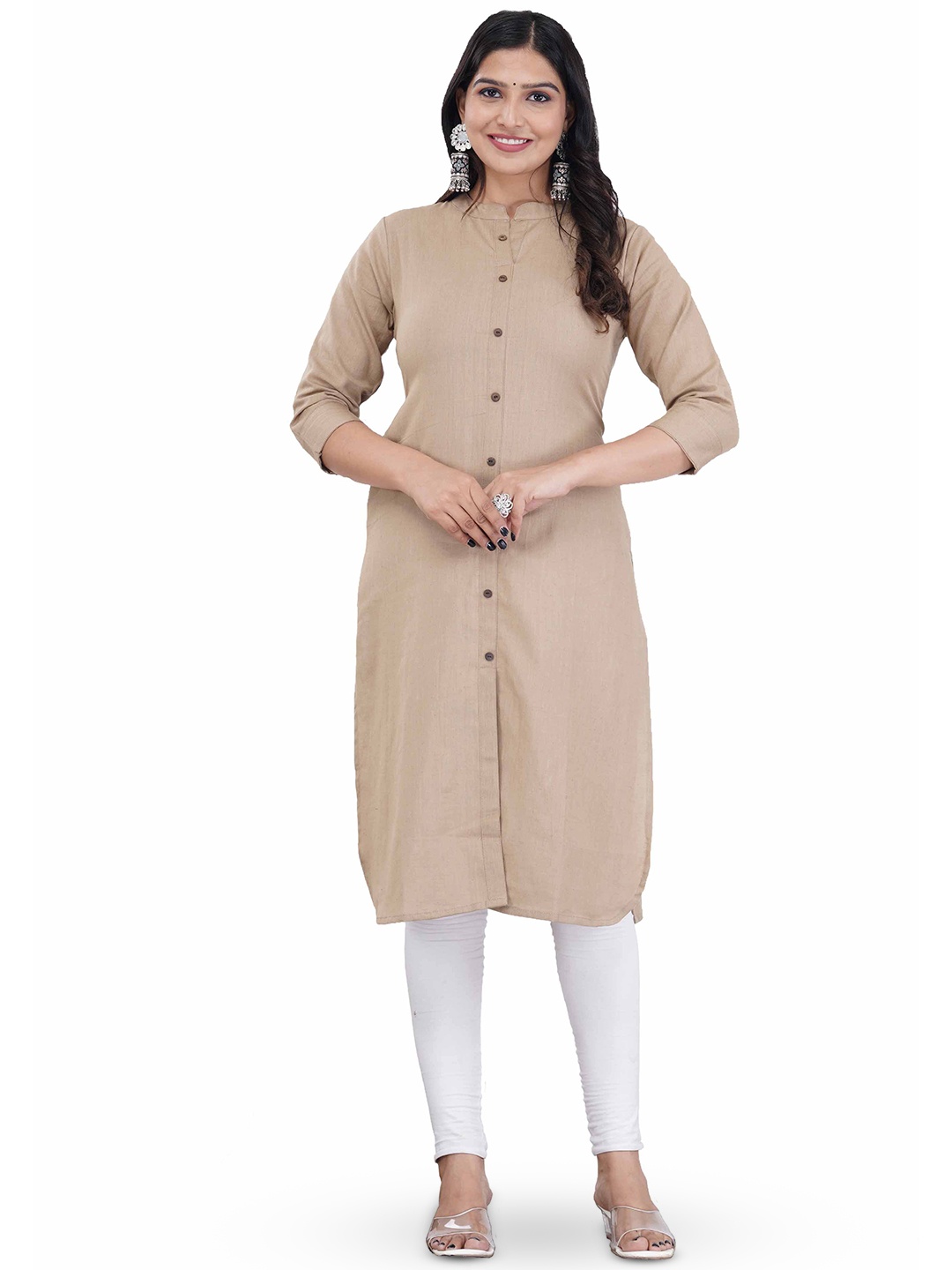 

Anootha Women Pure Cotton Straight Monochrome Kurta, Camel brown