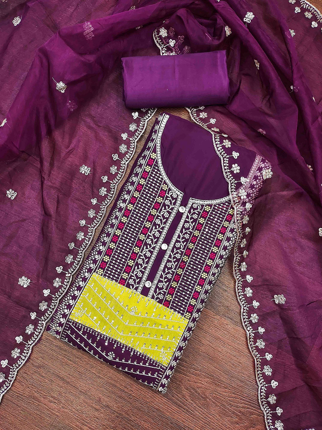 

KALINI Embroidered Unstitched Dress Material, Purple