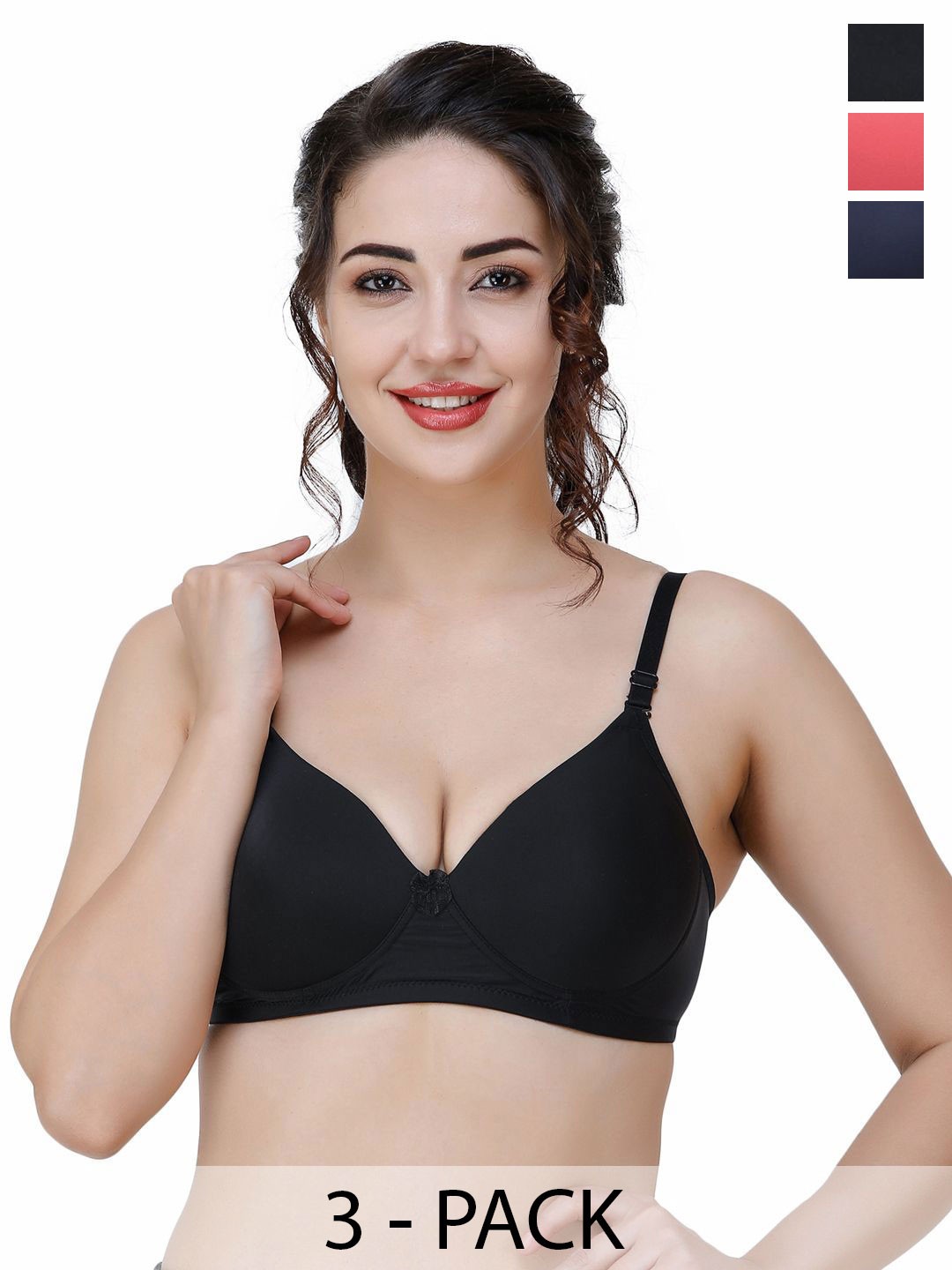 

College Girl Women Pack Of 3 Full Coverage Lightly Padded Bra, Black