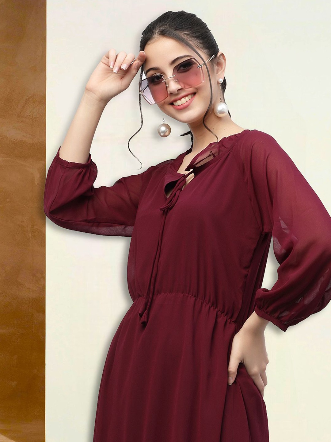 

BAESD Women Fit & Flare Dress, Maroon