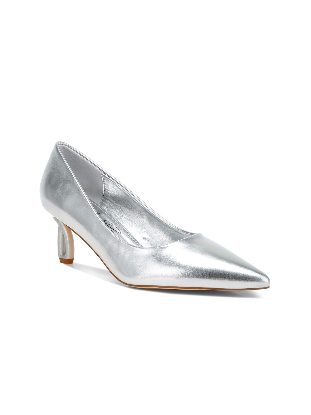 

London Rag Women Leather Kitten Pumps, Silver