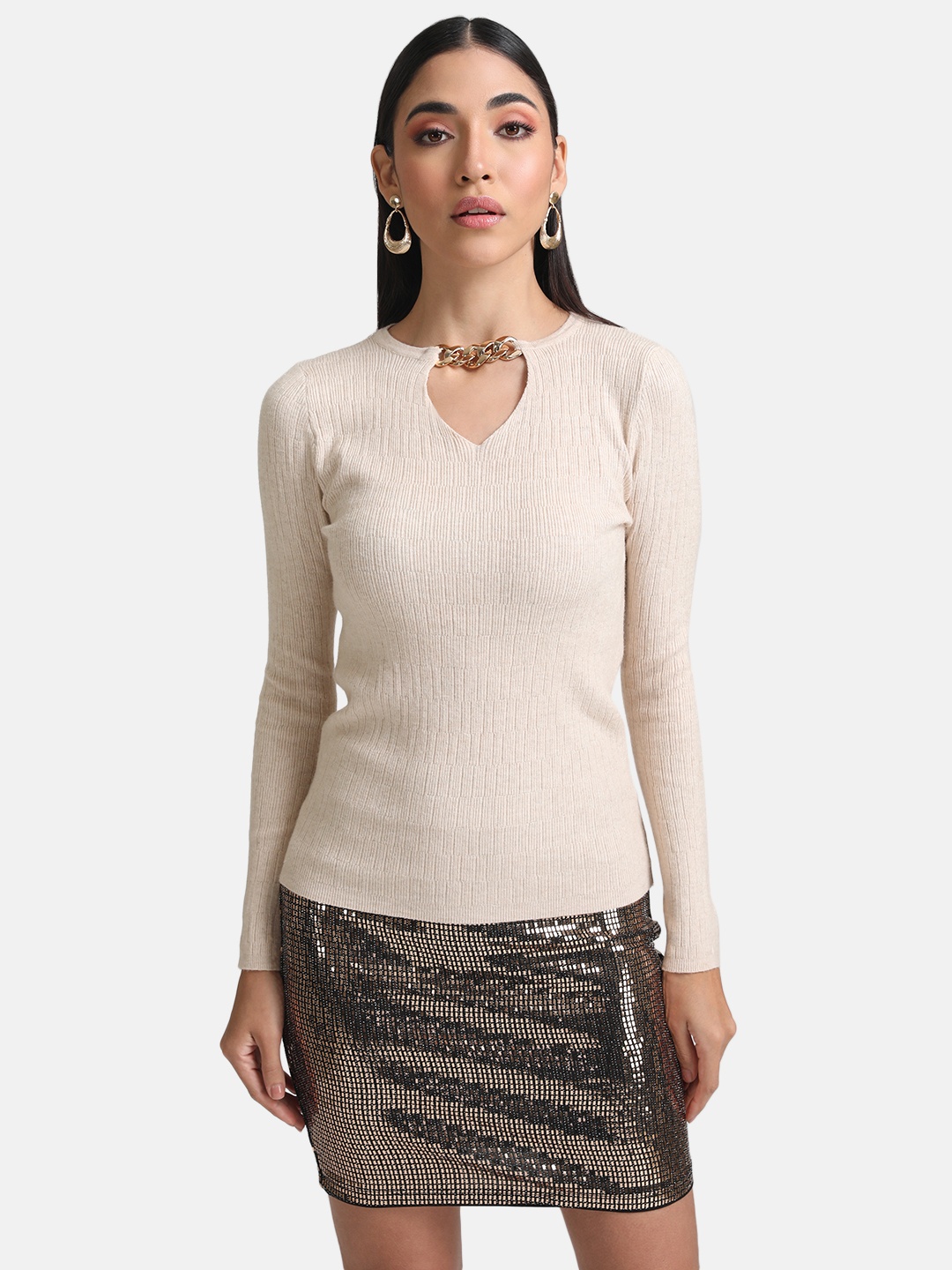 

Kazo Women Chain Detail Pullover, Beige