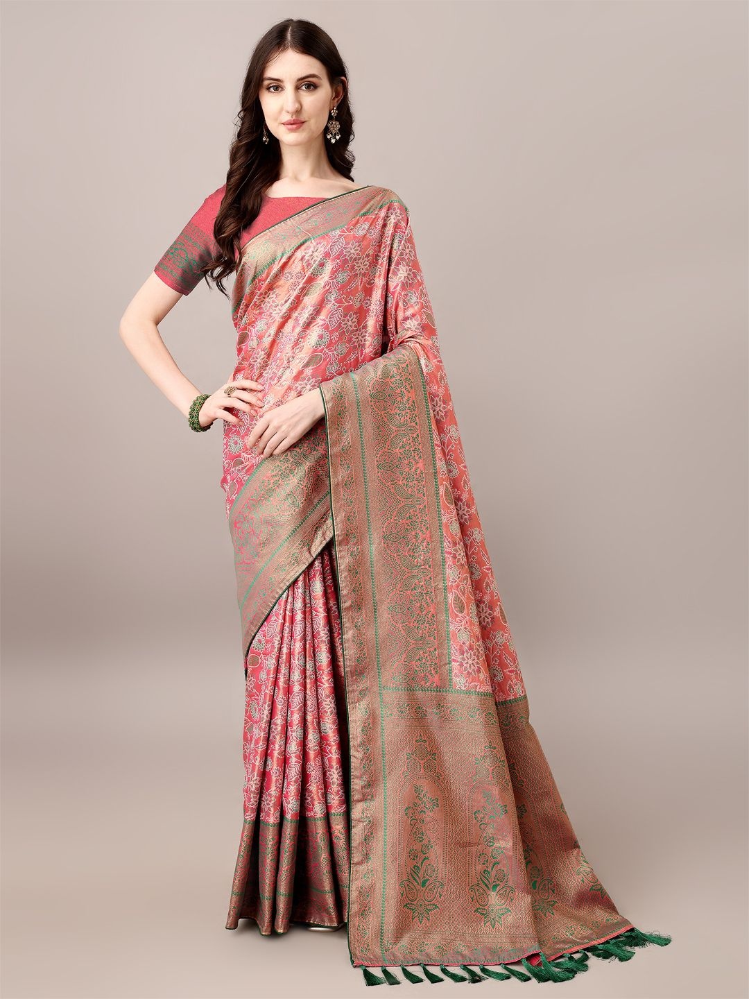 

GRISHU COLLECTION Floral Woven Design Saree, Brown
