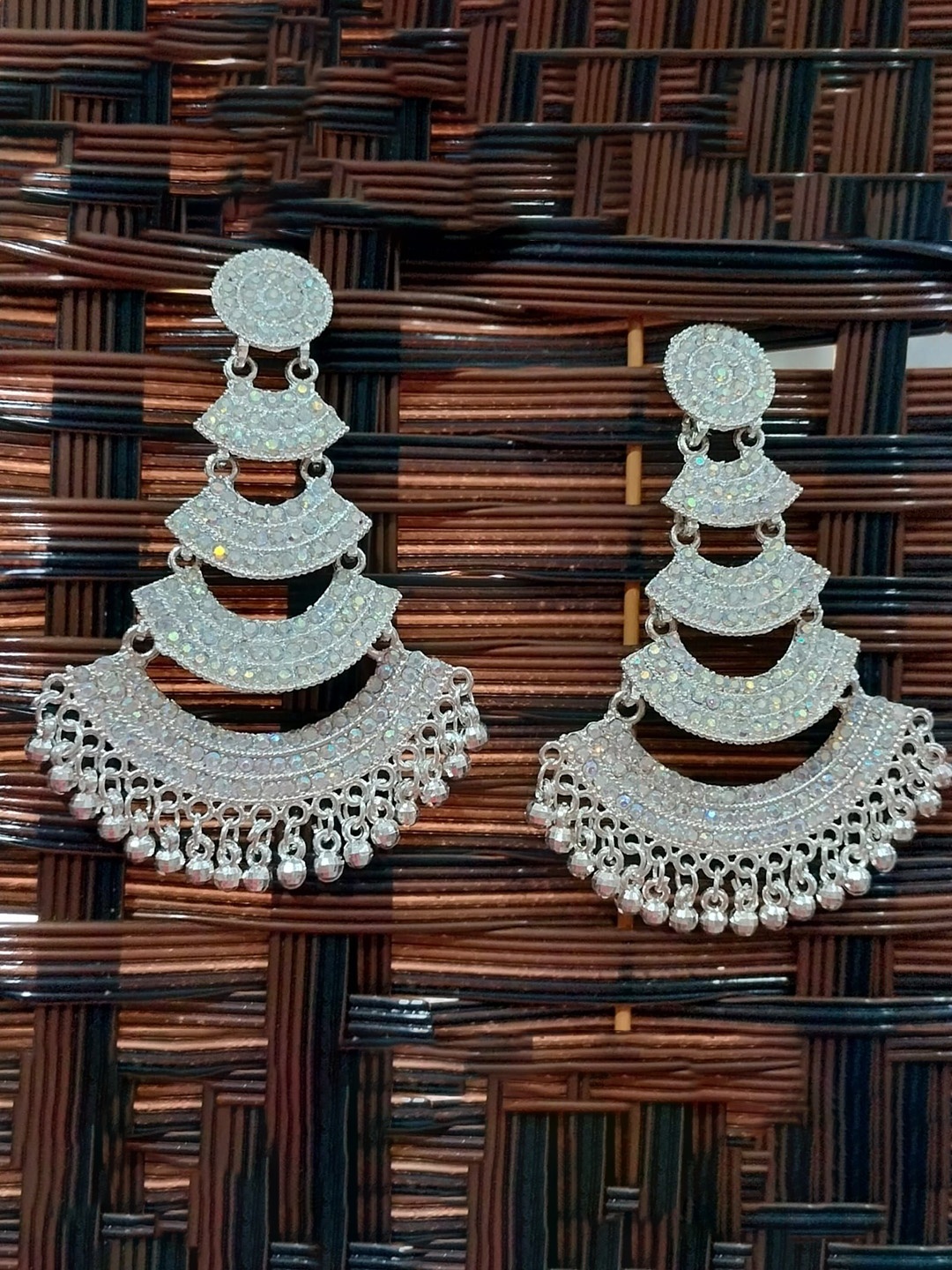 

JMBW INTERNATIONAL Sterling Silver Artificial Stones Studded And Beaded Drop Earrings