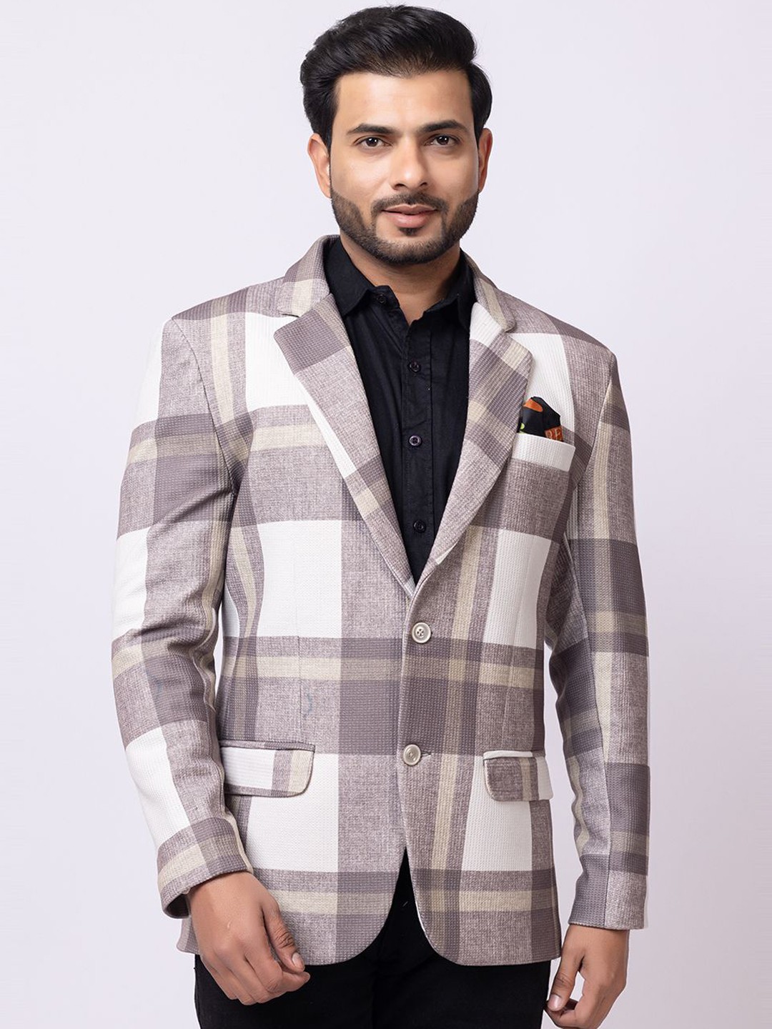 

GEE 5 Checked Single Breasted Formal Blazer, White