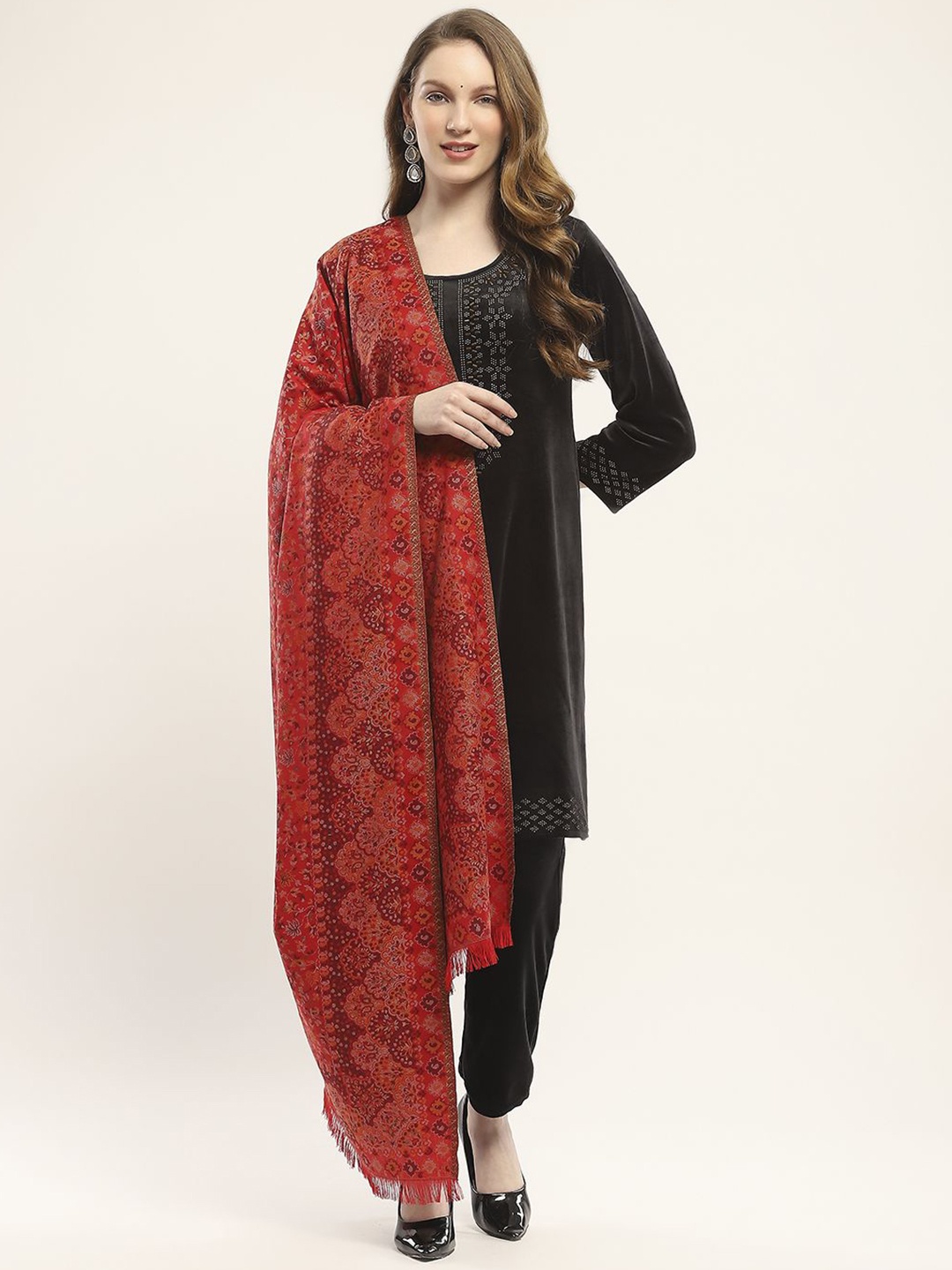 

Monte Carlo Ethnic Motifs Woven Design Shawl, Red