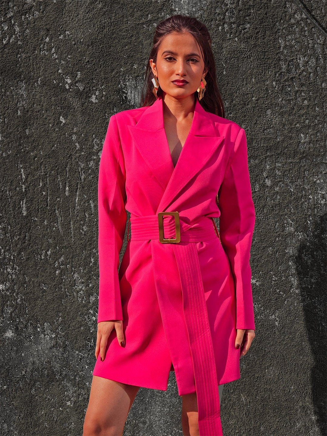 

Erazz London Statement Lapel Collar Blazer Mini Dress Comes with a belt, Pink