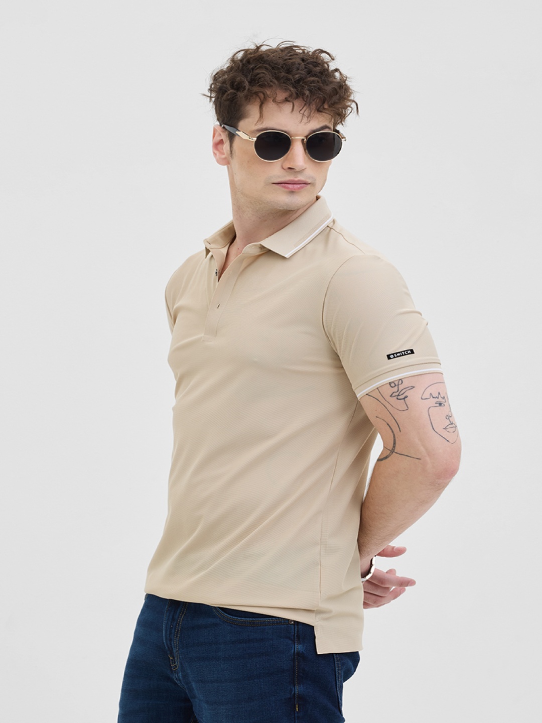 

Snitch Men Polo Collar Slim Fit T-shirt, Beige