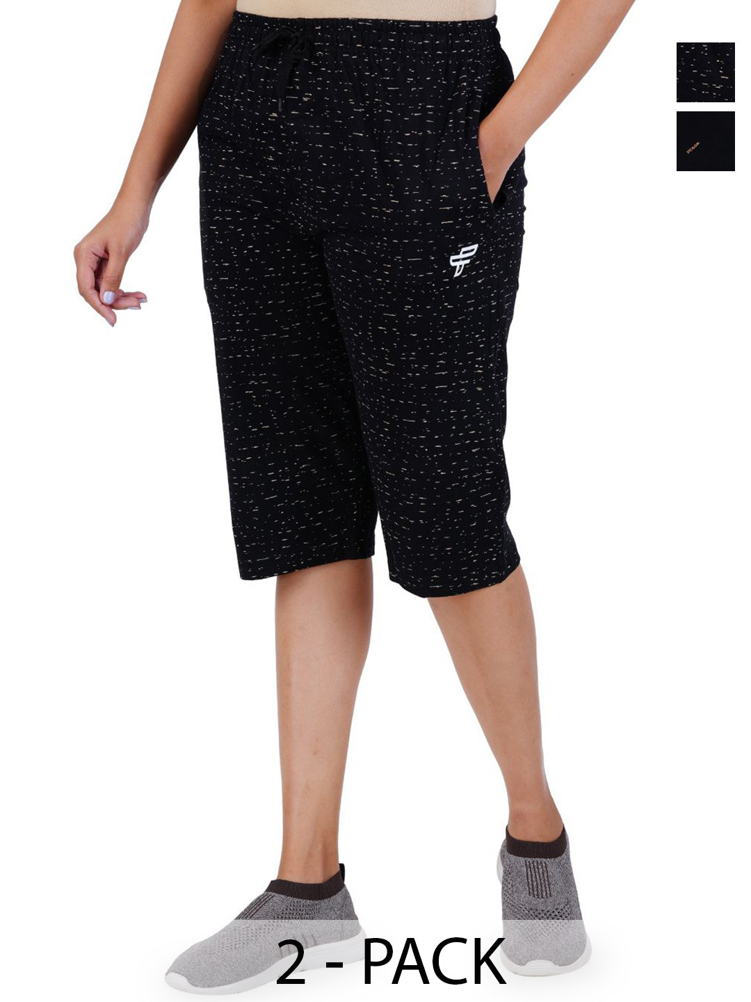 

FEEL TRACK Women Printed Capris, Black