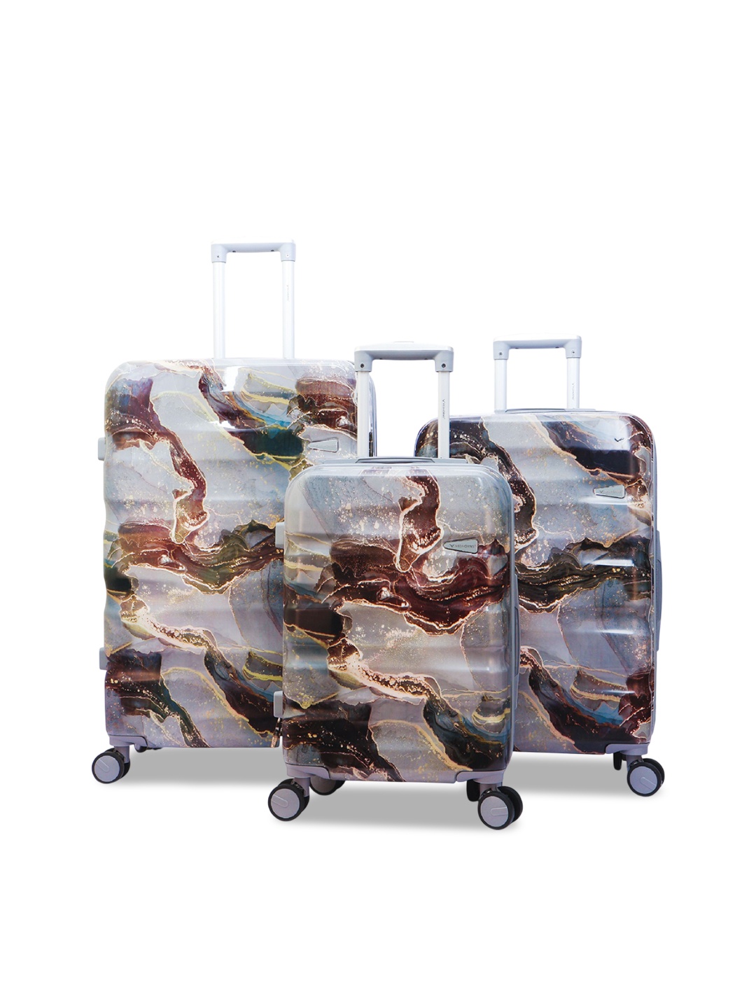 

REDHORNS Holographic Unisex Set Of 3 Textured Hard-Sided Trolley Suitcase, Grey