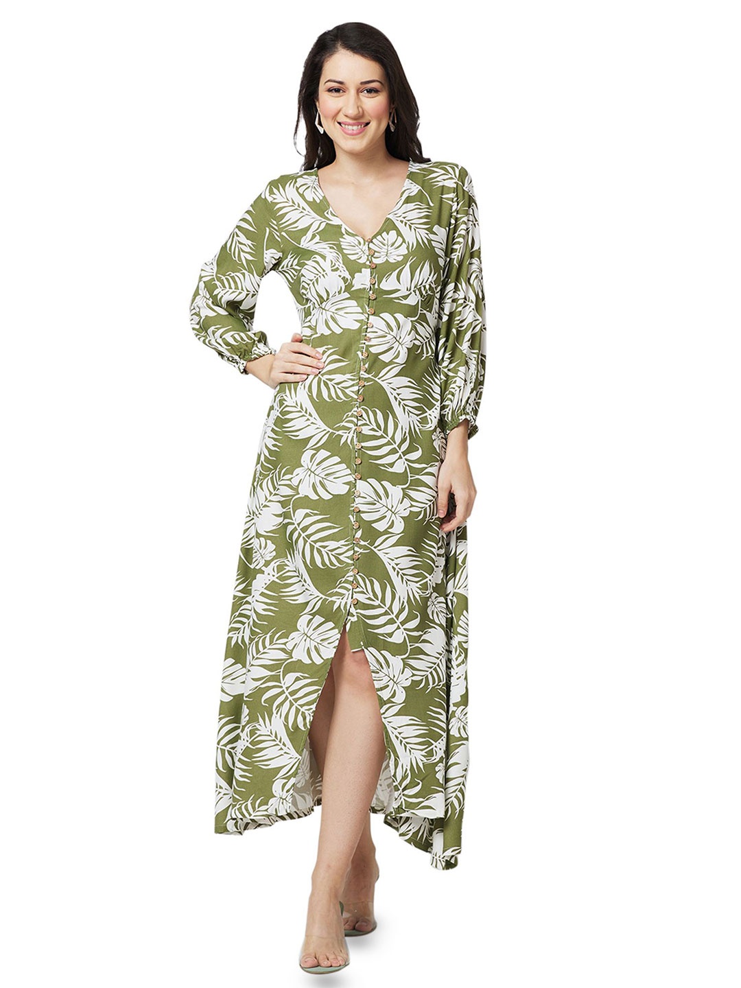 

Iti Tropical Print Maxi Dress, Olive