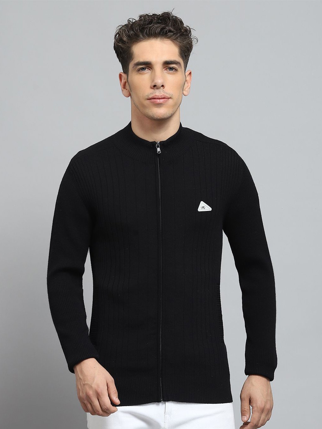

Monte Carlo Men Striped Round Neck Woollen, Black