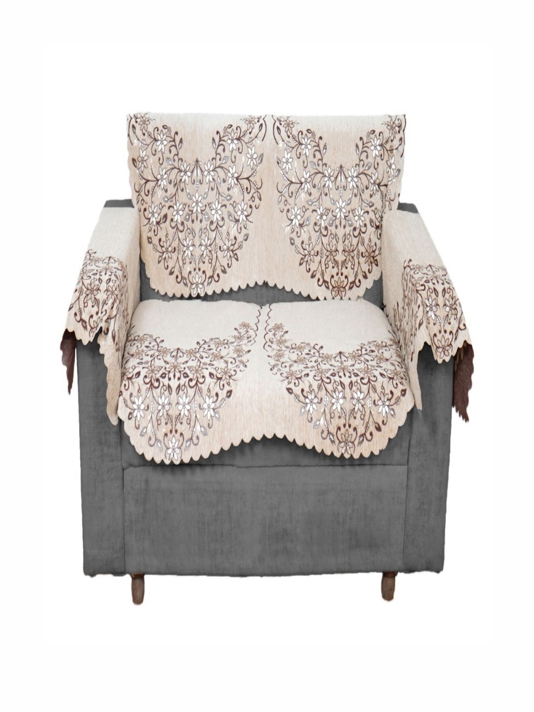 

Fashion Throw Beige 4 Pieces Floral Embroidered Two Seater Jacquard Sofa Cover With Arms