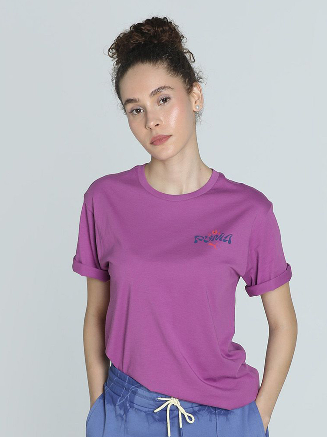 

Puma Women Floral Pack Relaxed Fit Graphic Printed Cotton Tee, Purple