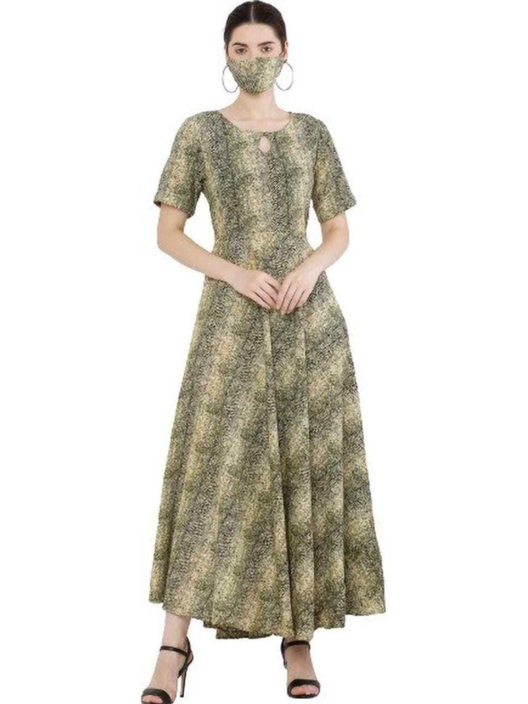 

Purser Women Animal Printed Cotton Maxi Dresses, Green