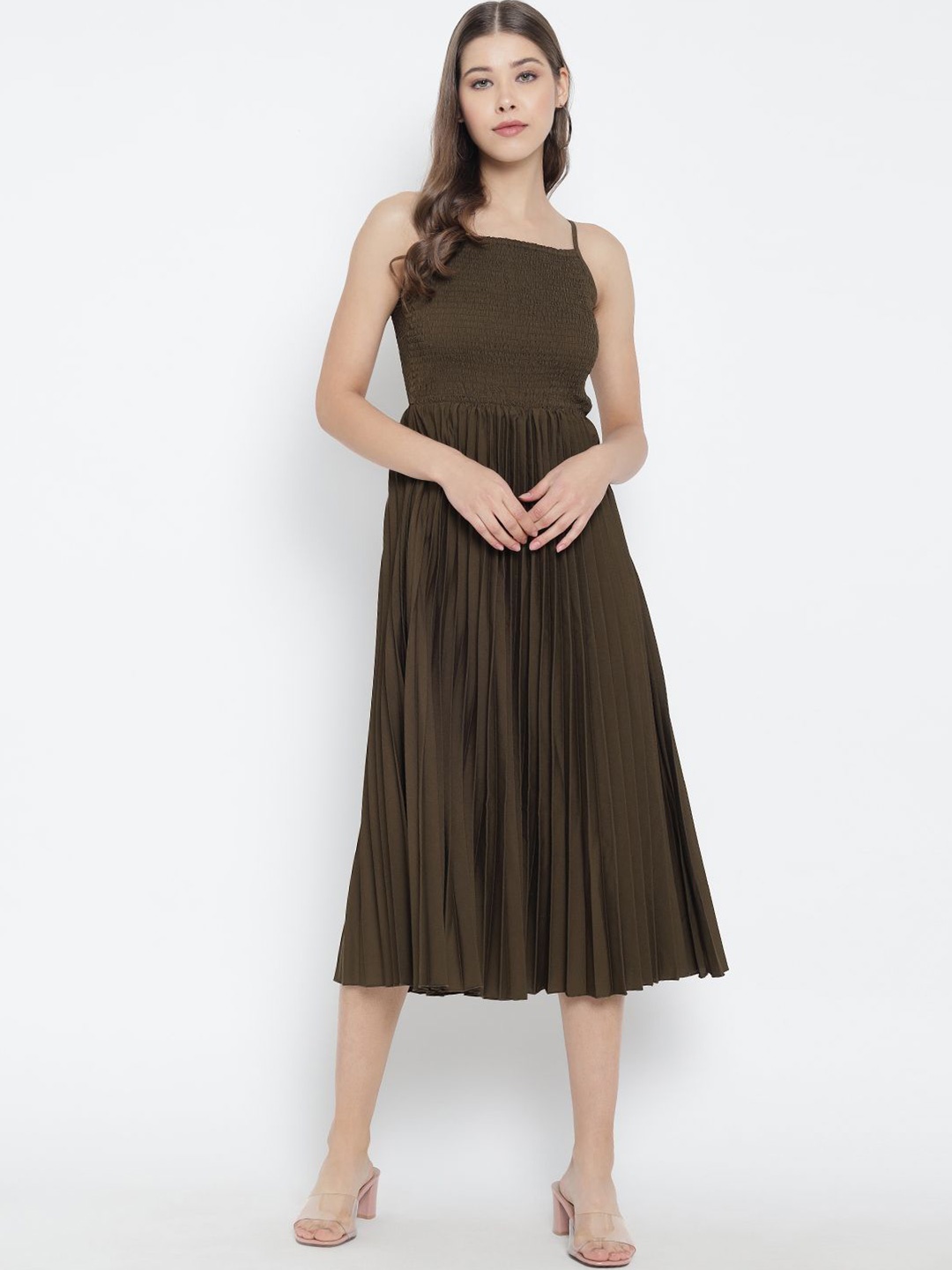 

Moda Rapido Crepe Fit & Flare Midi Dress, Olive