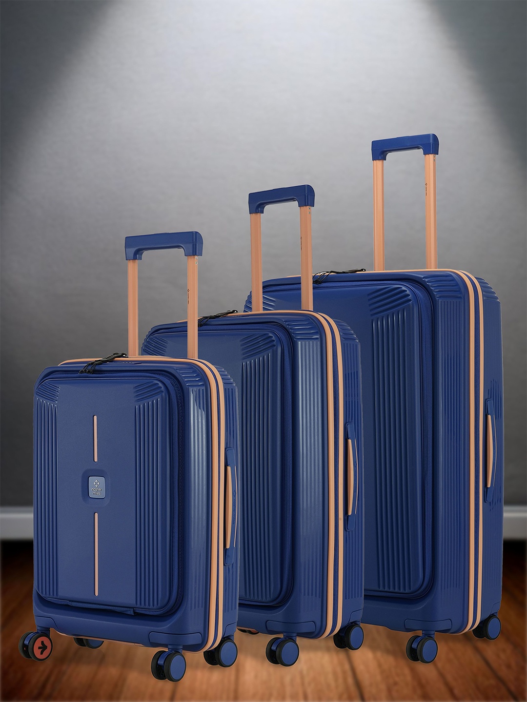 

Nasher Miles Alexandria Polypropylene Set of 3 S/M/L NavyBlue Trolley Bags 55-65-75cm, Navy blue