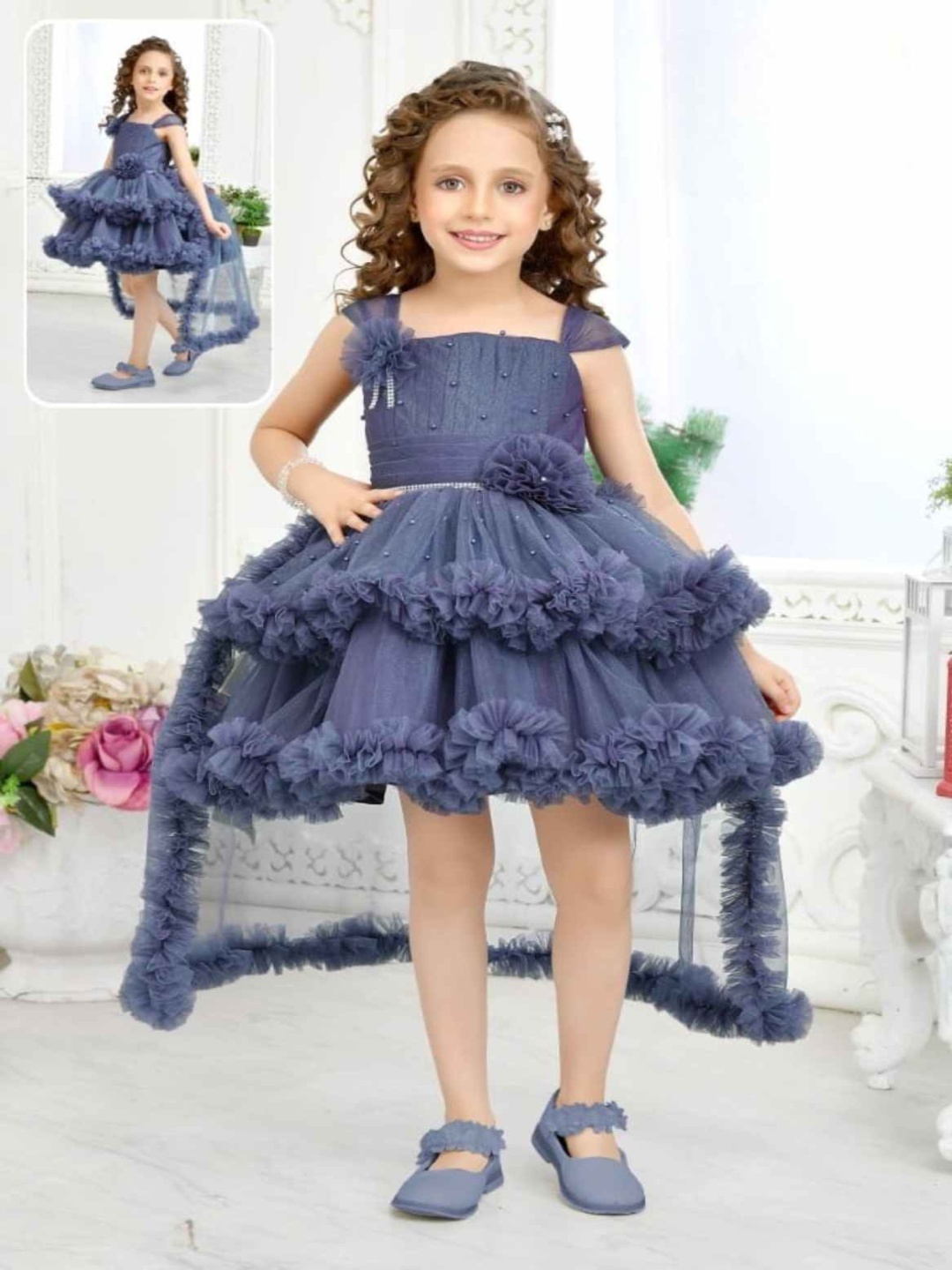 

Lagorii Girls Ruffle Detail Tail Back Fit & Flare Dress, Grey