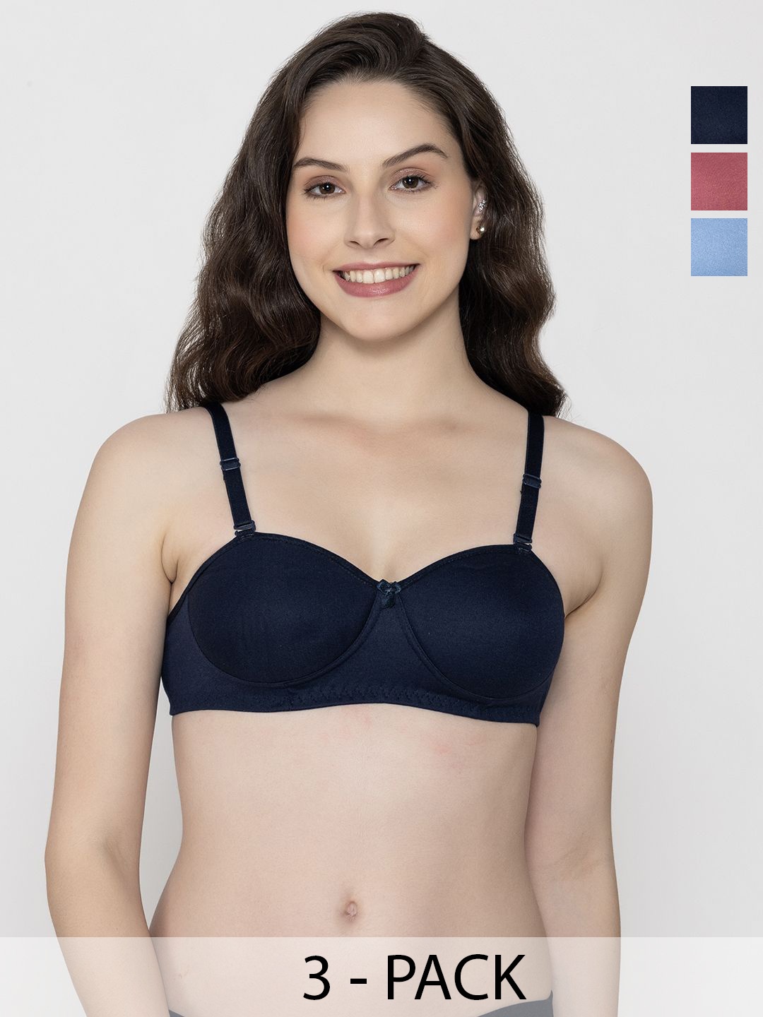 

FUNAHME Women Pack Of 3 Full Coverage Lightly Padded T-shirt Bra, Blue