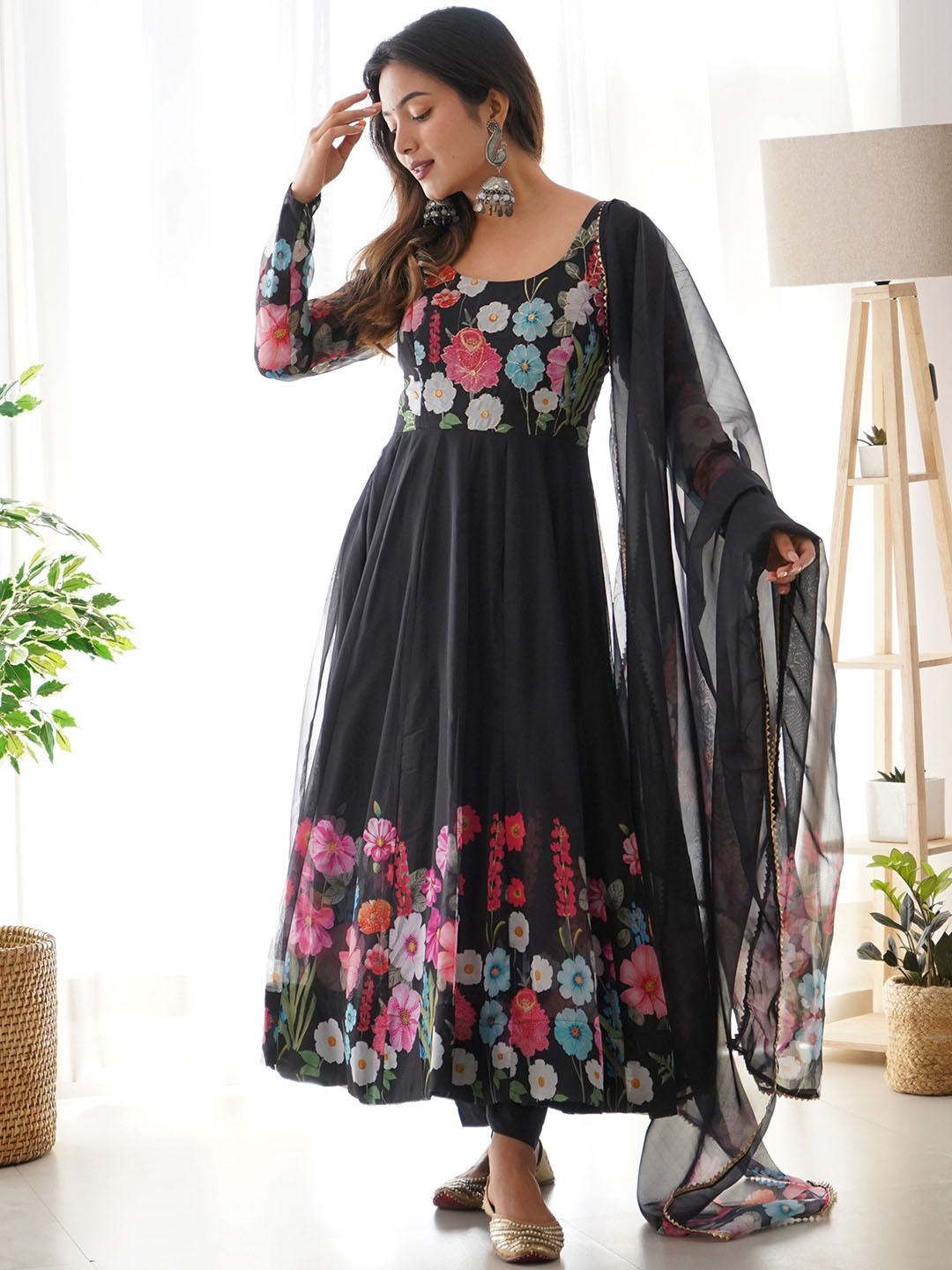 

KALINI Women Ethnic Motifs Printed Regular Kurta with Trousers & With Dupatta, Black