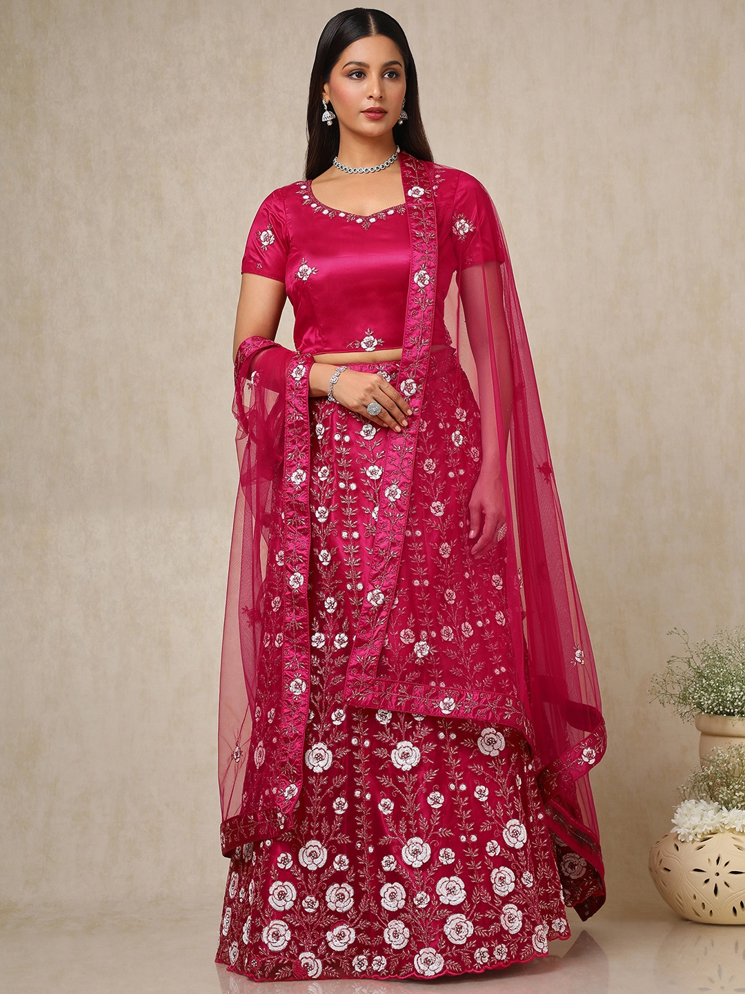 

Soch Embellished Sequinned Unstitched Lehenga & Blouse With Dupatta, Fuchsia