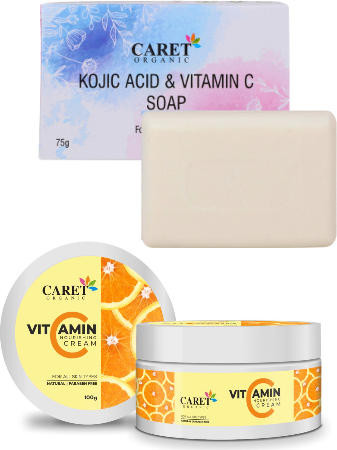 

CARET ORGANIC Set Of 2 Kojic Acid Soap - 75 g & Vitamin C Cream - 100 g, White