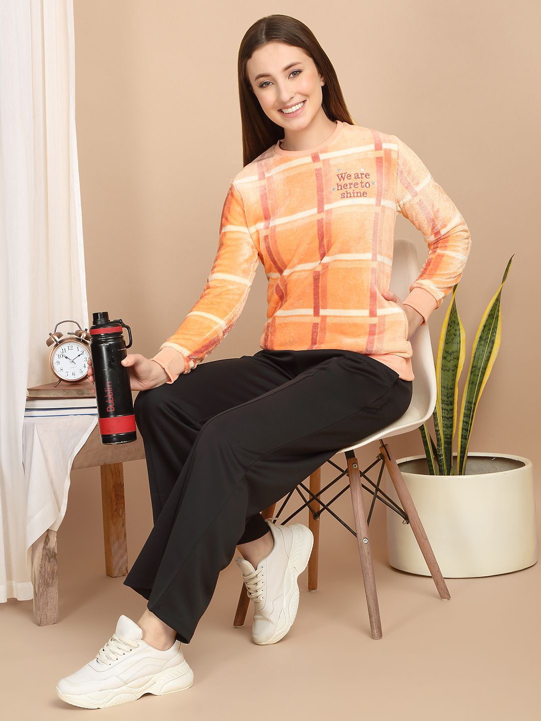 

Sweet Dreams Women Checked Sweatshirt, Orange