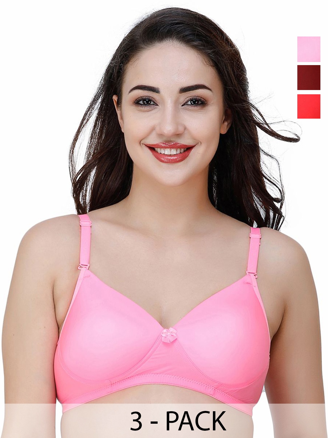 

College Girl Women Pack of 3 Full Coverage Lightly Padded T-shirt Bra, Red