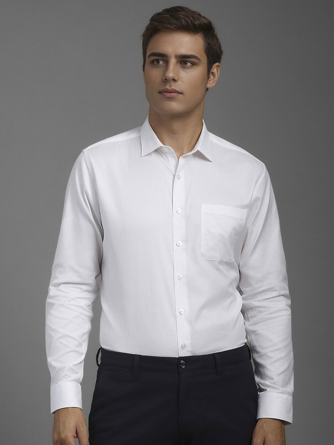 

Louis Philippe Men Slim Fit Spread Collar Solid Cotton Formal Shirt, White