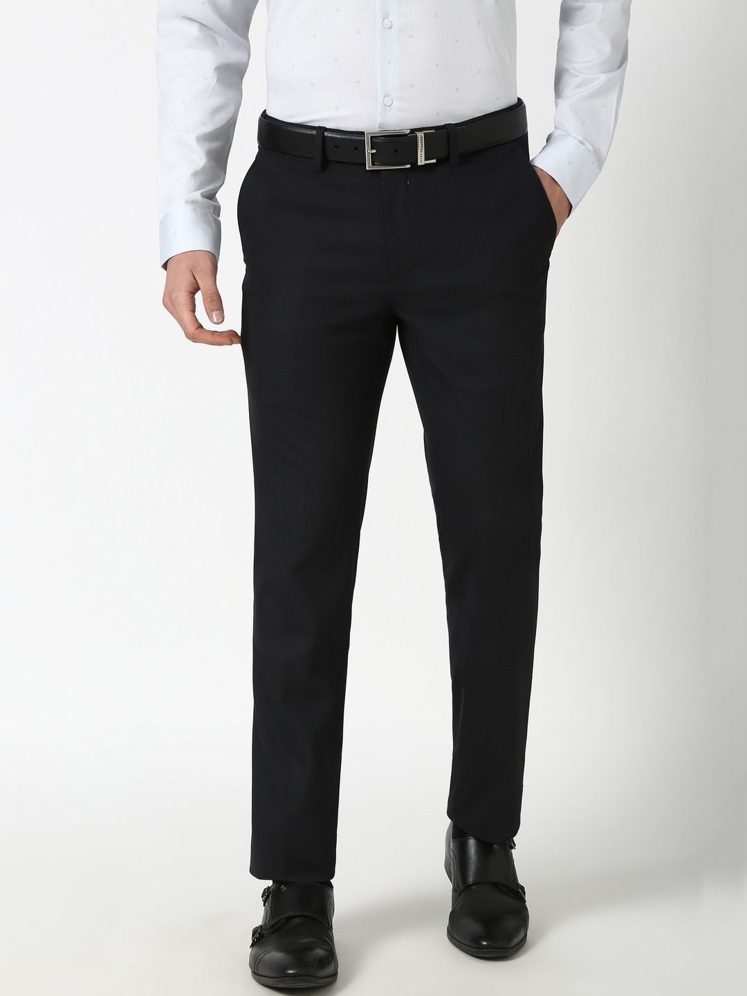 

Peter England Men Slim Fit Mid-Rise Formal Trousers, Black